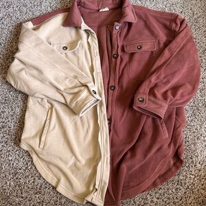 Two-Tone Beige and Maroon Jacket